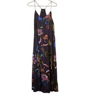 Nicole Miller Maxi Dress M Purple Floral Boho Pockets Shelf Bra NWT Fall Style